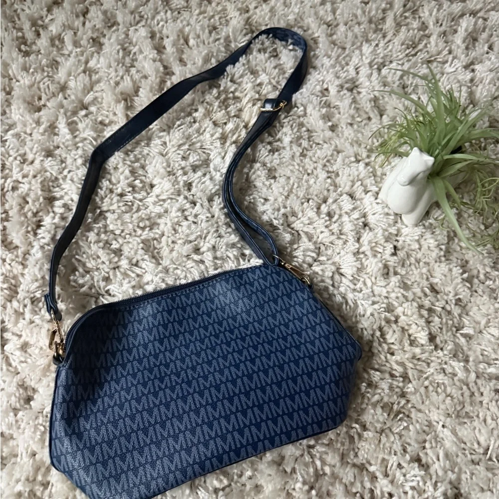 Stylish Blue Monogram women’s super cute, navy blue Crossbody Bag - Picture 4 of 5